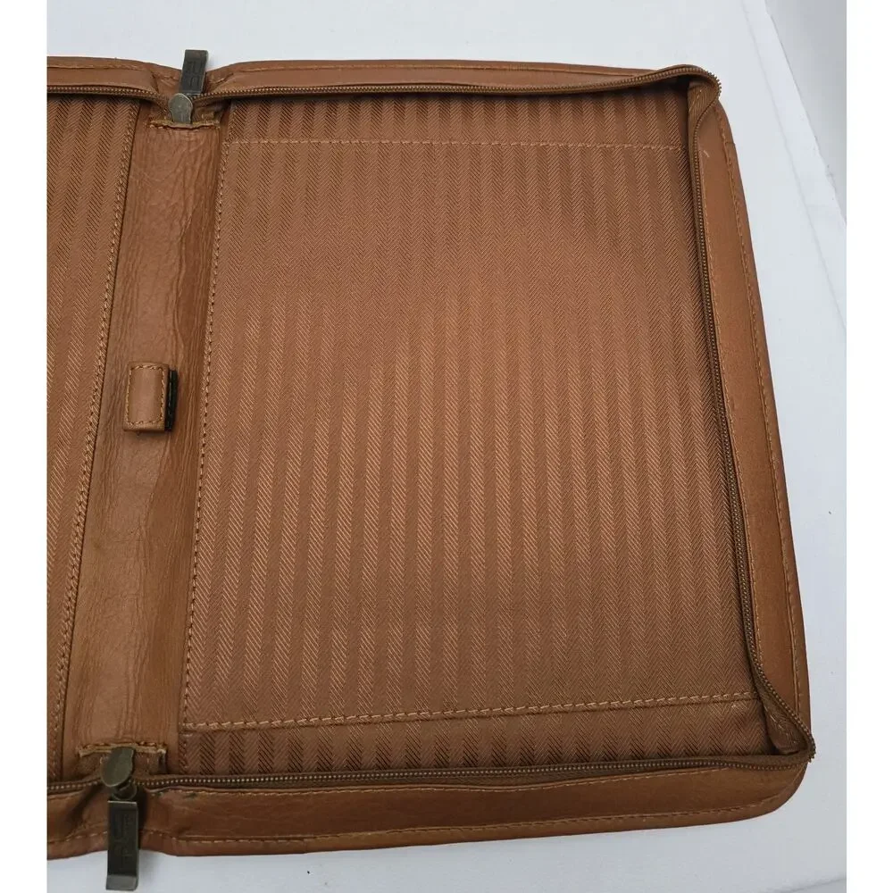 Claire Chase Zippered Leather Document Holder Notebook Folio Tan 12.75